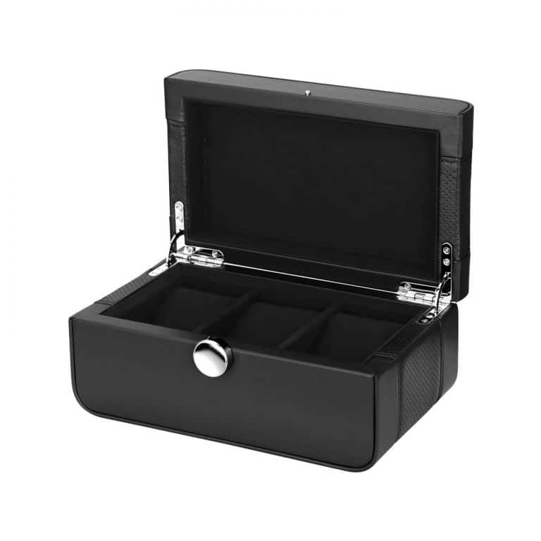 Benson Black Series 3 Piece Leather Watch Box - Black