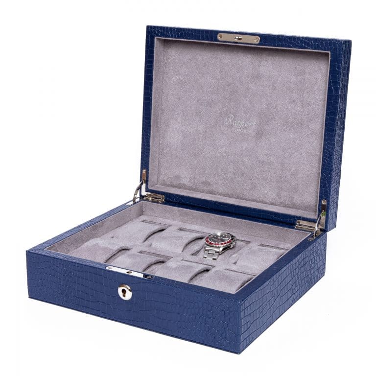 Rapport Brompton 8 Piece Leather Watch Box - Blue - Image 3