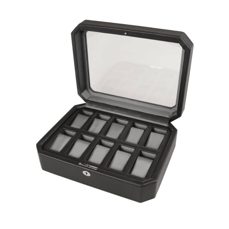 WOLF Windsor 10 Piece Watch Box - Black and Grey