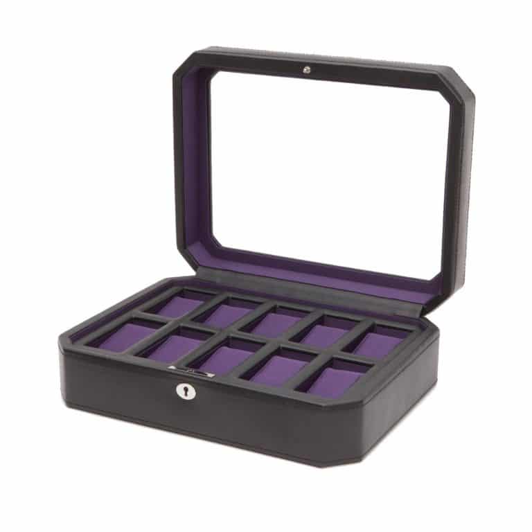 WOLF Windsor 10 Piece Watch Box - Black and Purple