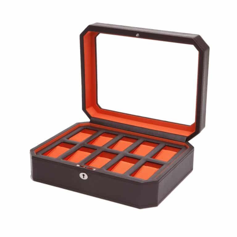 WOLF Windsor 10 Piece Watch Box - Brown and Orange