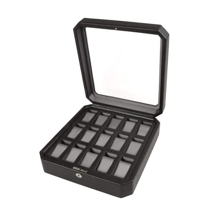 WOLF Windsor 15 Piece Watch Box - Black and Grey