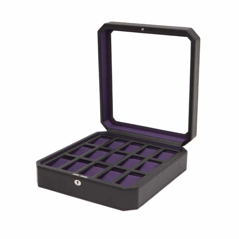 WOLF Windsor 15 Piece Watch Box - Black and Purple