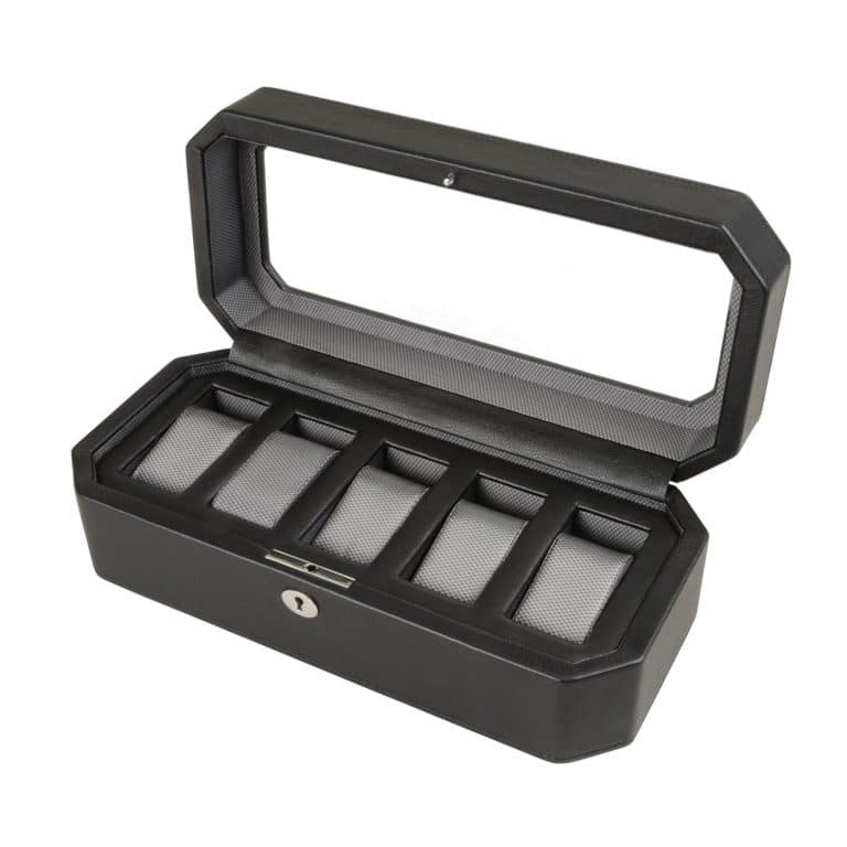 WOLF Windsor 5 Piece Watch Box - Black and Grey