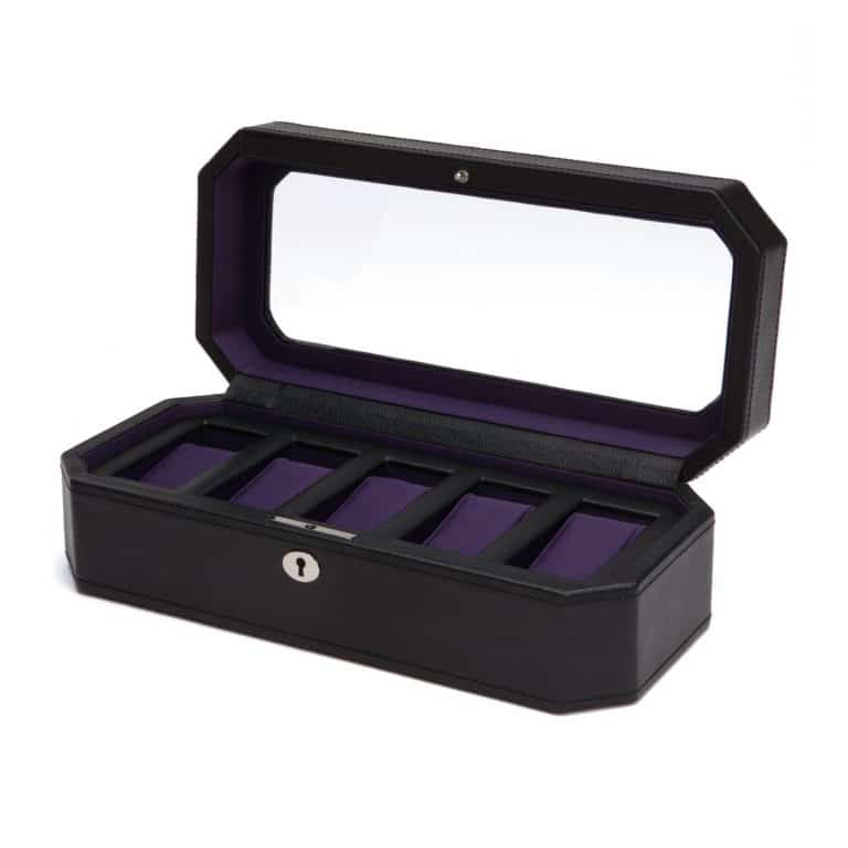 WOLF Windsor 5 Piece Watch Box - Black and Purple