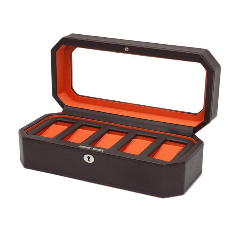 WOLF Windsor 5 Piece Watch Box - Brown and Orange