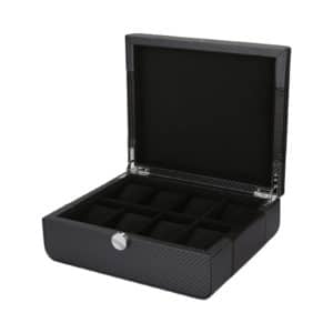 Benson_Watch_Box_Black_Series_LWB.8_CF_Front_Angle_Open