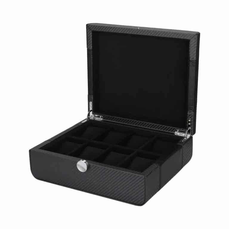 Benson Black Series 8 Piece Leather Watch Box - Carbon Fibre