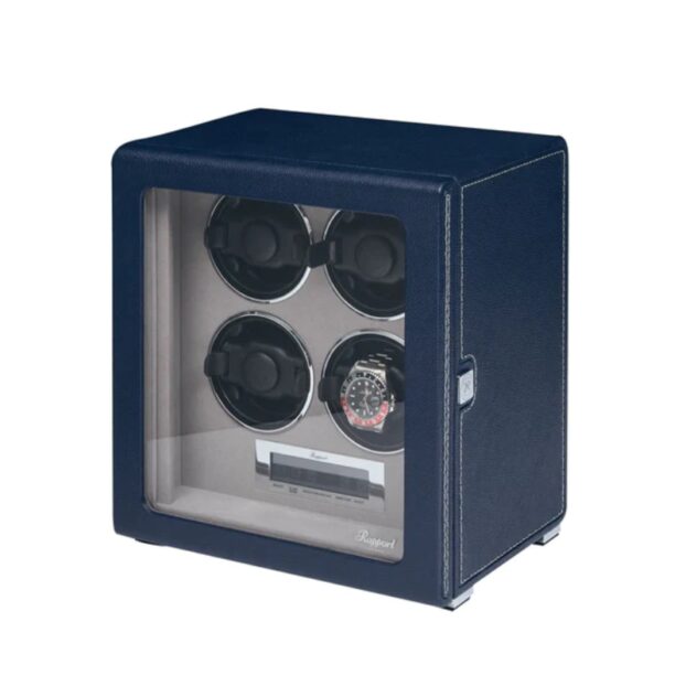 Quantum Quad Blue Watch Winder Front Angle Closed