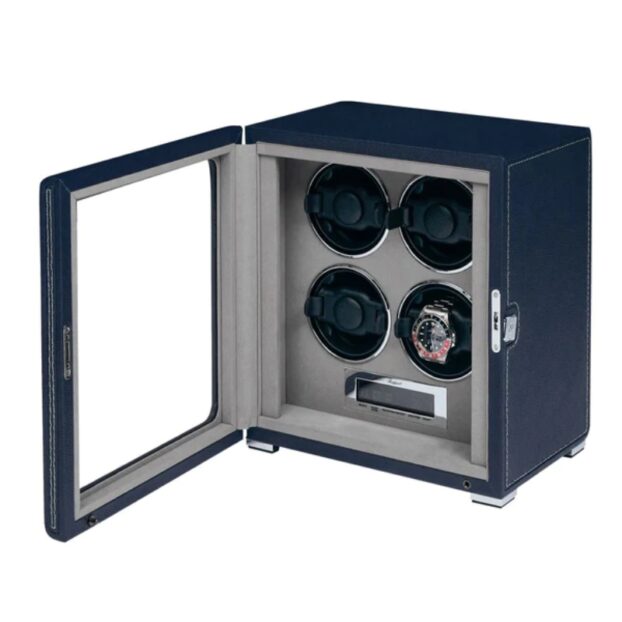 Quantum Quad Blue Watch Winder Front Angle Open