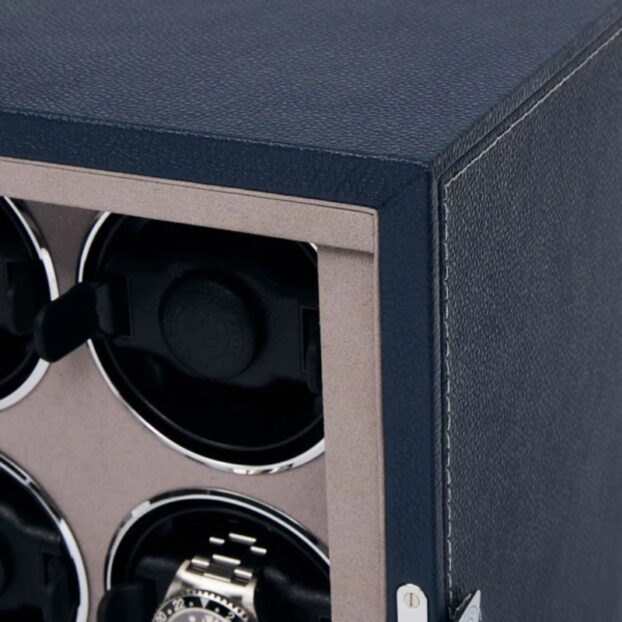 Quantum Quad Blue Watch Winder Stitching Detail