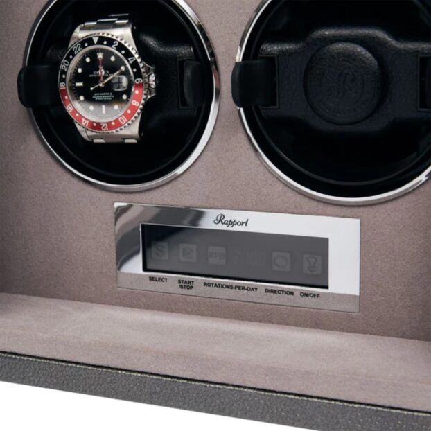 Quantum Quad Silver Watch Winder Front Angle Detail