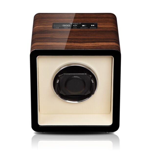 Saturn Single Watch Winder Walnut Beige Front