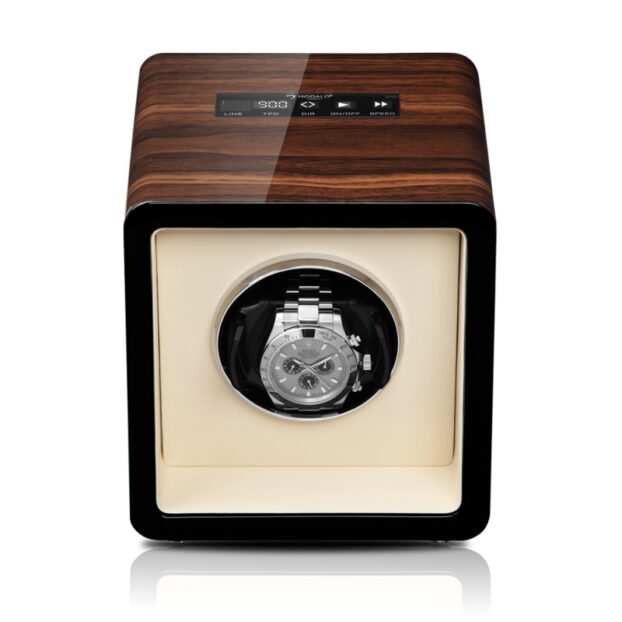 Saturn Single Watch Winder Walnut Beige Front Watch