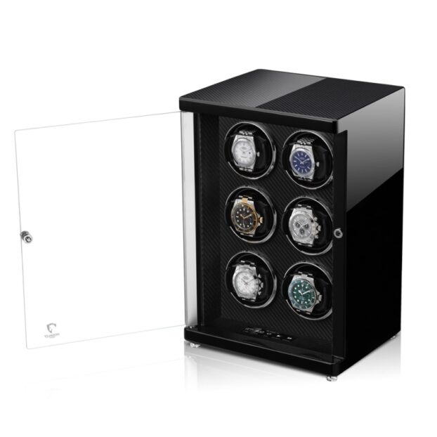 Ambiente Six Tower Watch Winder Carbon Front Open