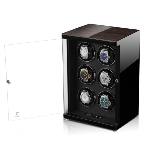 Ambiente Six Tower Watch Winder Macassar Front Open