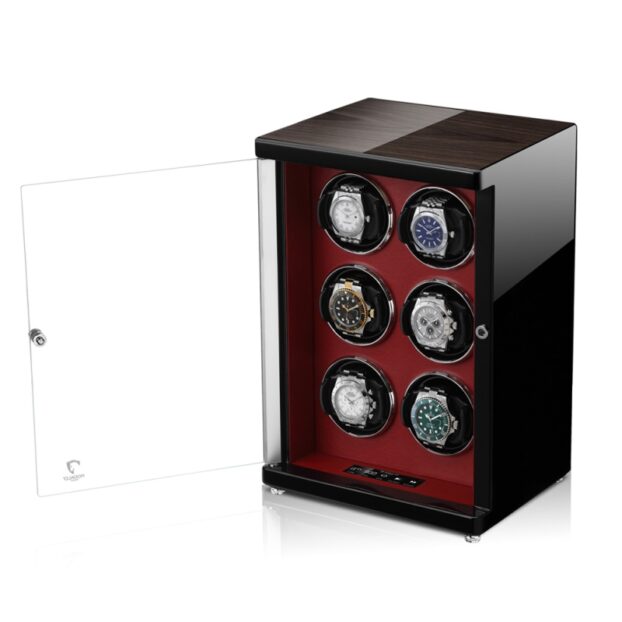 Ambiente Six Tower Watch Winder Macassar Red Front Open