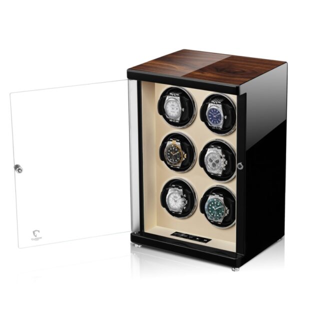 Ambiente Six Tower Watch Winder Walnut Front Open