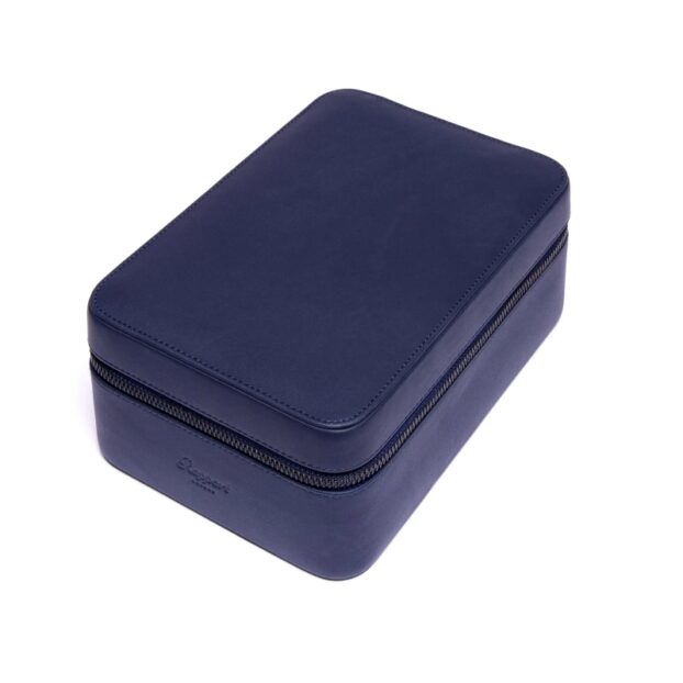 Hyde Park Quad Watch Box Blue Zip Case Front Angle Closed