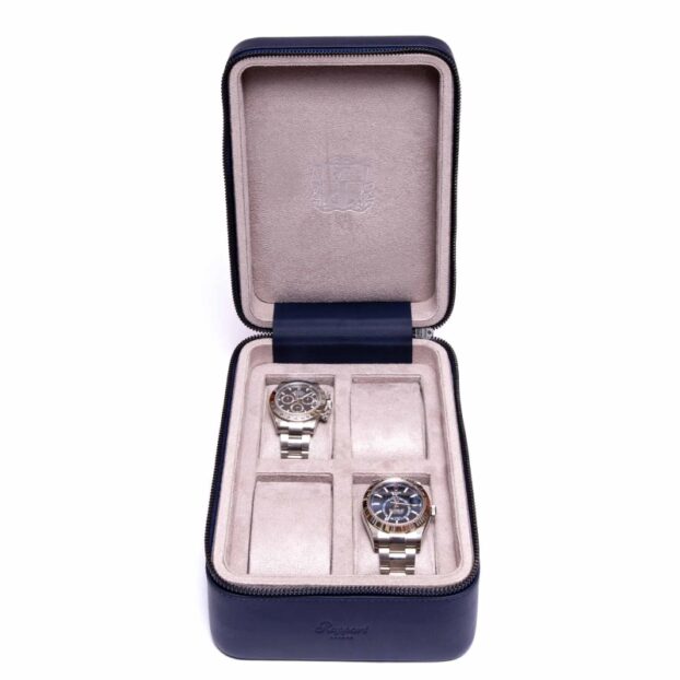 Hyde Park Quad Watch Box Blue Zip Case Front Open