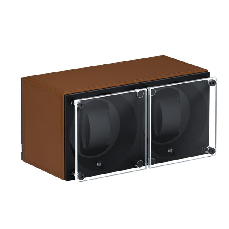 Masterbox Duo cognac Leather Front Angle Glass