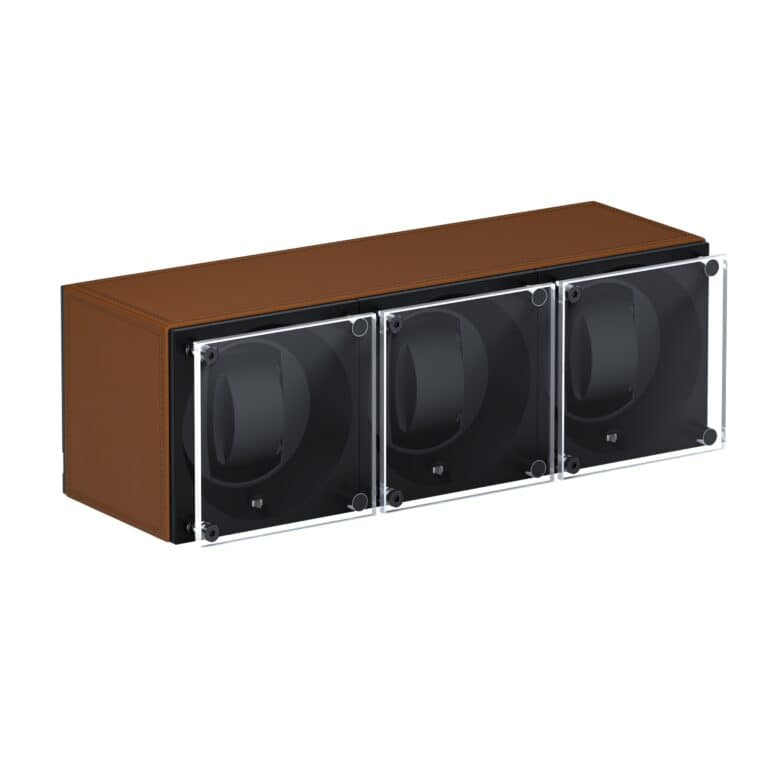 Masterbox Trio Cognac Leather Front Angle Glass